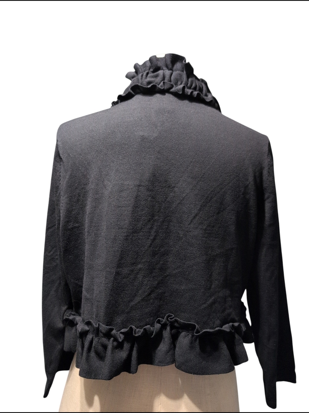 Nwt White House Black Market Black Ruffle Neck Knit Cardigan Dress Travel XLarge - Picture 4 of 8
